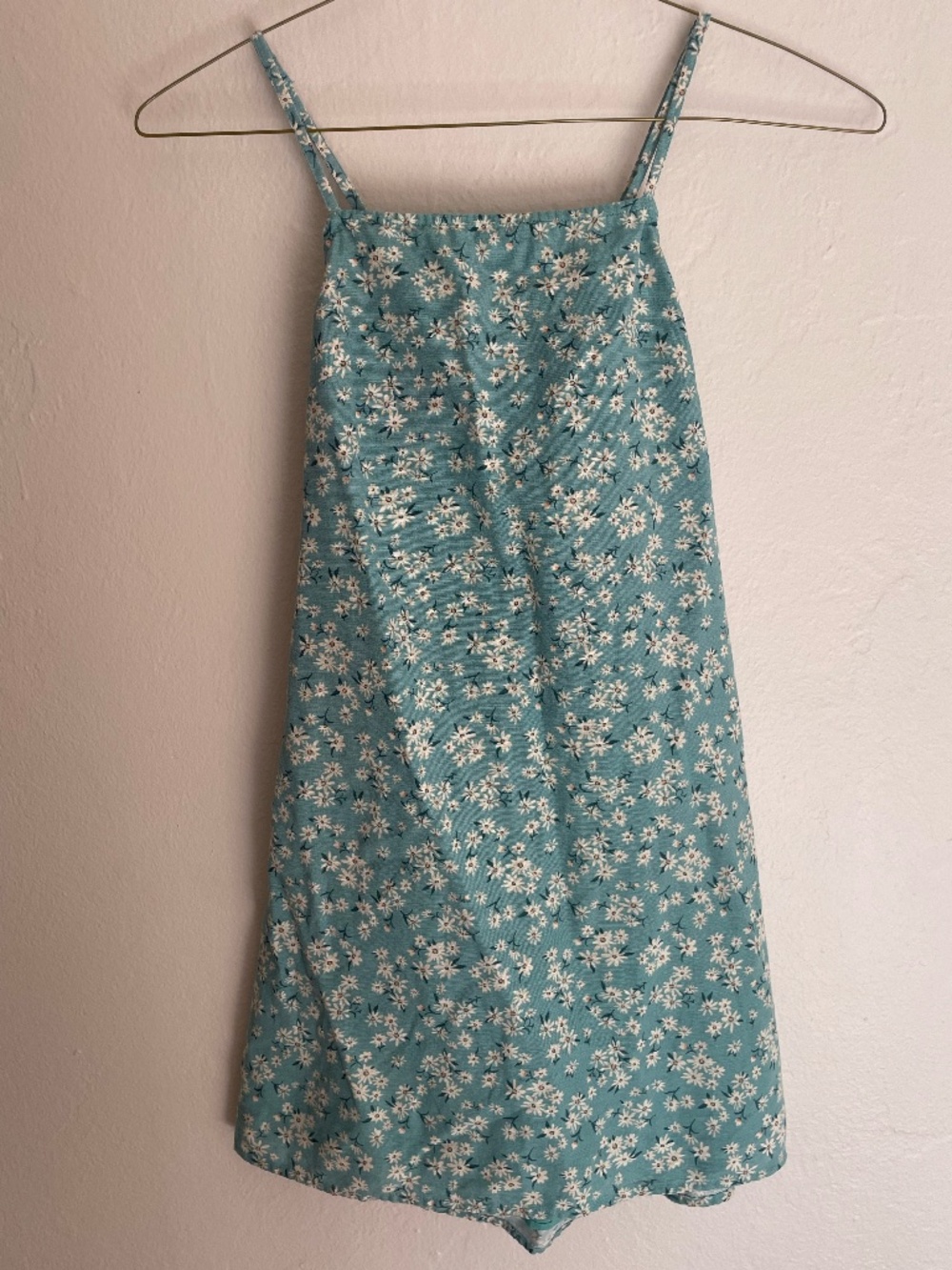 American Eagle Teal Floral Mini Dress with Tie Back - Cotton/Linen Blend